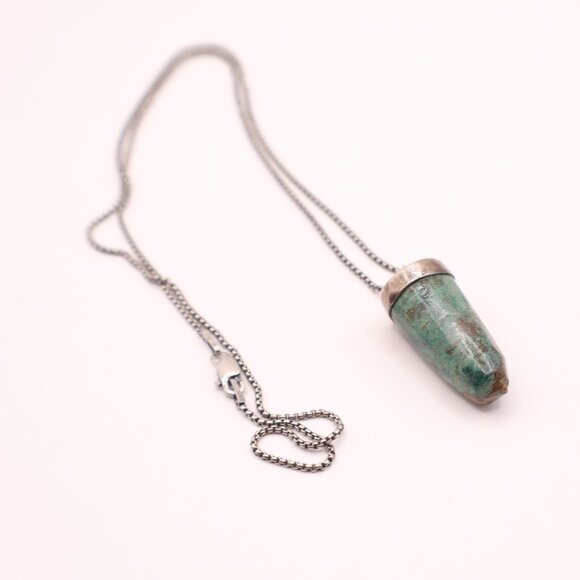 Chrysocolla Bullet Drop Pendant & Silver Chain - Picture 3 of 4